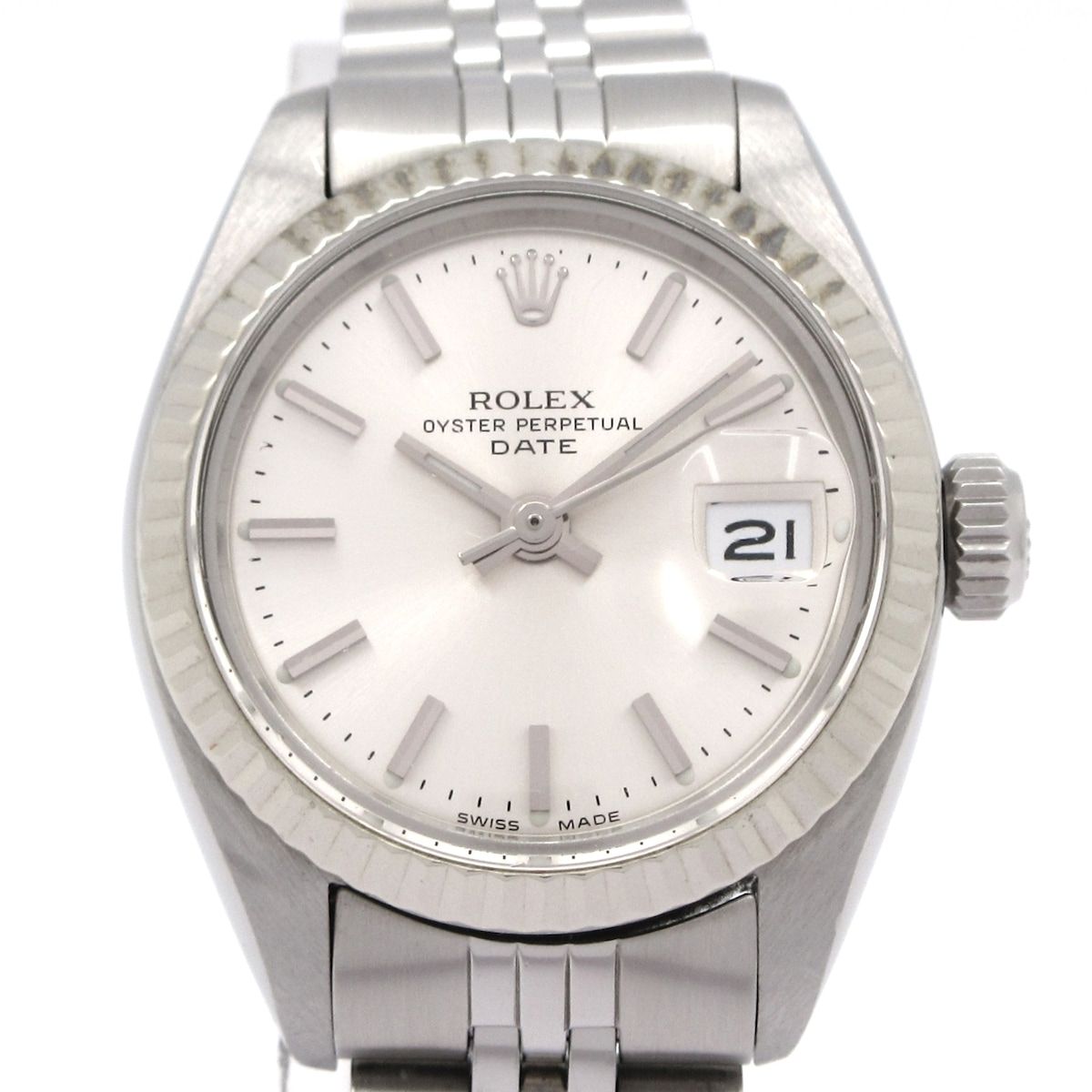 ROLEX ロレックス 腕時計 オイスターパーペチュアルデイト 6917 4 レディース 18コマ ジュビリーブレス SS K 18 WG シルバー
