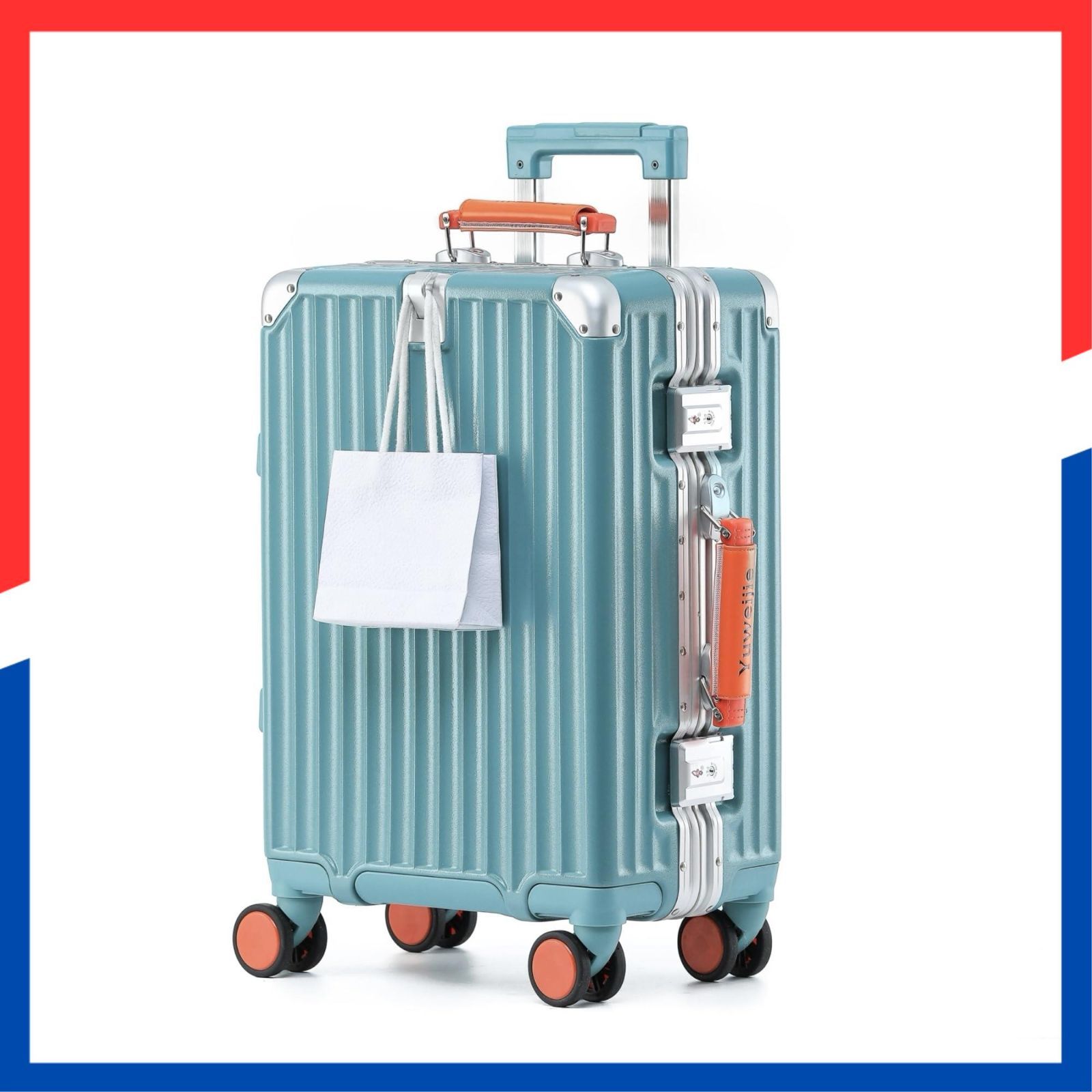 商品 レトロ ハンドル TSAロック 疲れない設計 ダブルキャスター 静音 入学 キャリーバッグ 海外旅行出張 軽量アルミフレーム式 Mサイズ 大型 機内持ち込み ブルー キャリーケース 4-6泊 新感覚 モダン スーツケース 55L Yuw