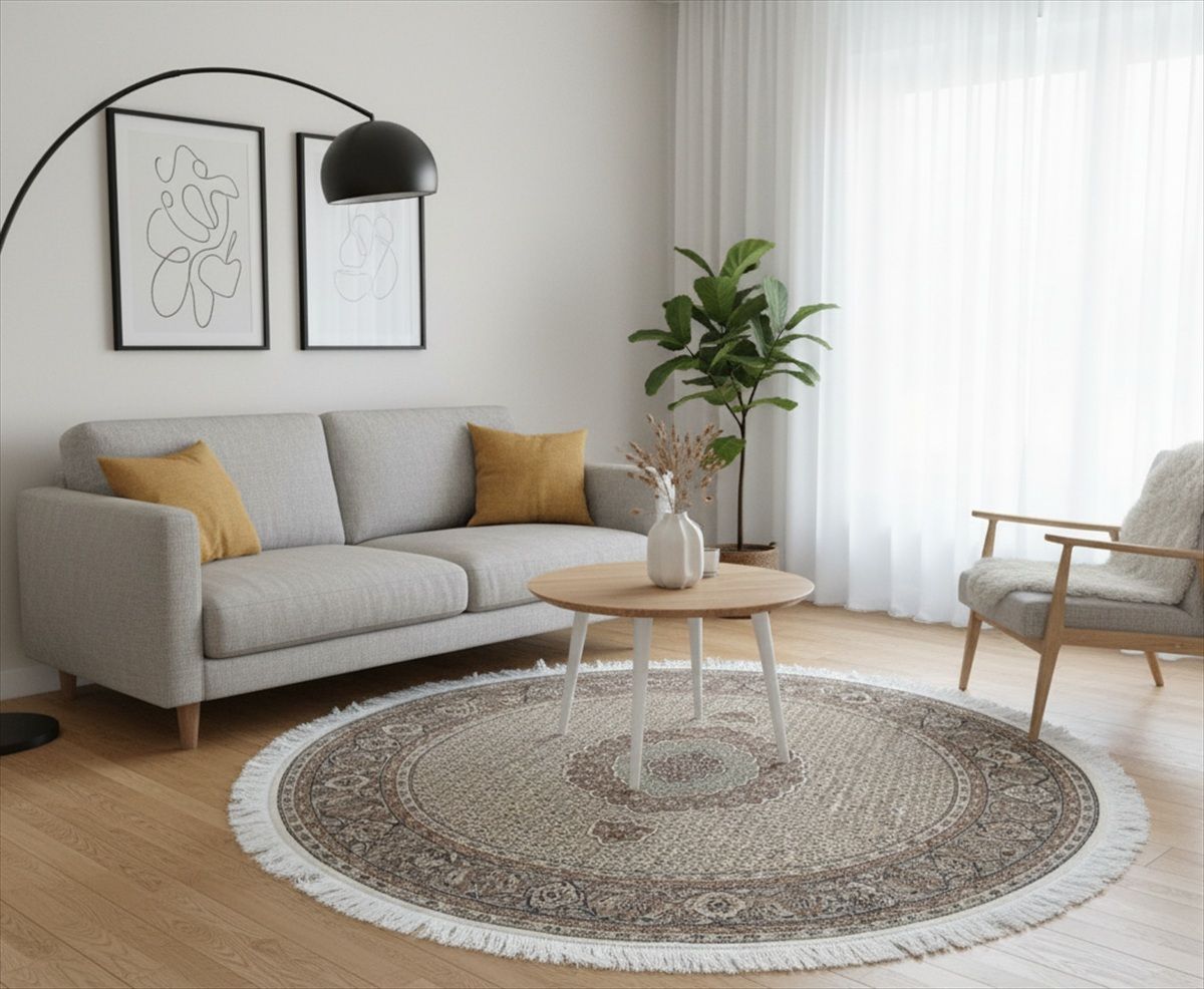 大 パキスタン絨毯 マヒデザイン ダブルノット ウール 円形 194Φ196 cm 大海原デザイン