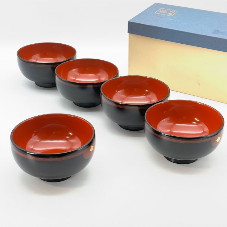 秀衡塗】外黒内朱 有職菱紋 椀揃 / 南部塗 南部漆器製造元『漆器の君塚