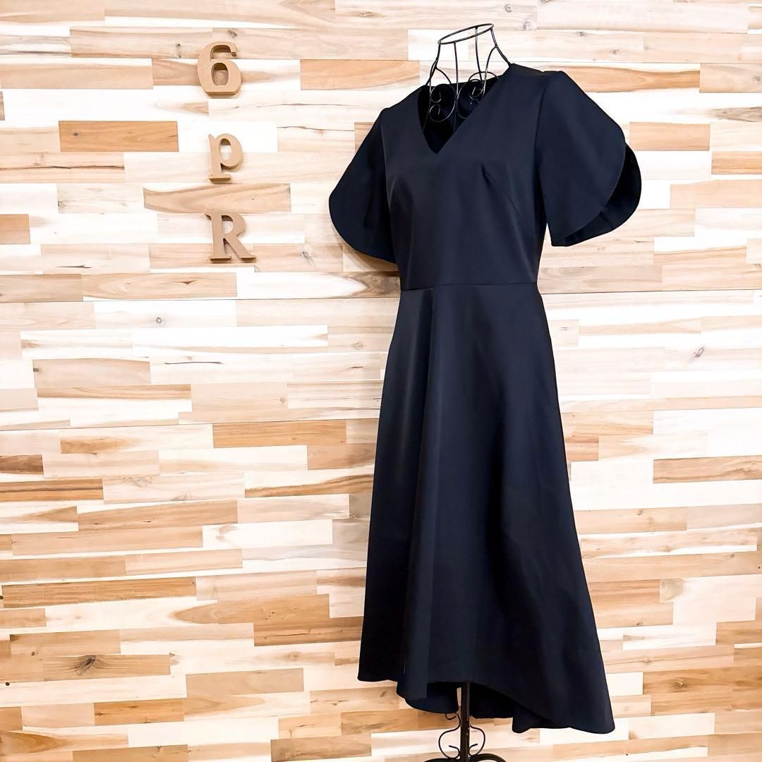 アドーア ADORE フィッシュテール ロング ドレス ワンピース 半袖 黒ブラック Vネック モード ワン スリットなし