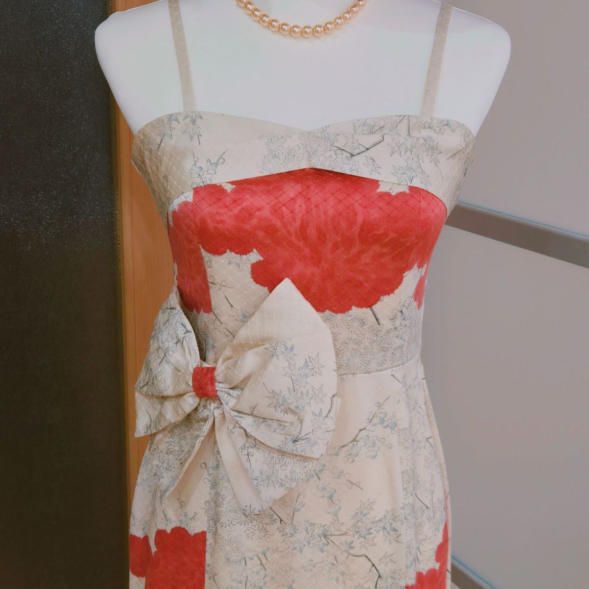 上品に映 着物ドレ きものワンピース マーメイド 大きなリボン pr34