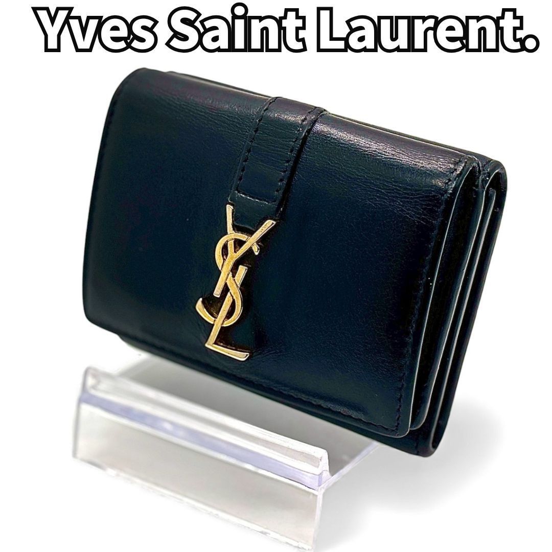 手元に宿るモードの余韻 Yves Saint Laurent サンローラン 三つ折り財布 タイニーウォレット カサンドラロゴ レザー ブラック