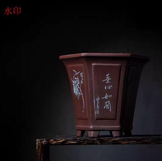 口開き六方鉢 紫砂の鉢 盆栽鉢 植木鉢 小品盆栽鉢 大品盆栽鉢