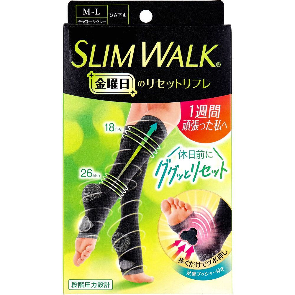3セット スリムウォーク 金曜日のリセットリフレ ひざ下丈 チャコールグレー M-Lサイズ