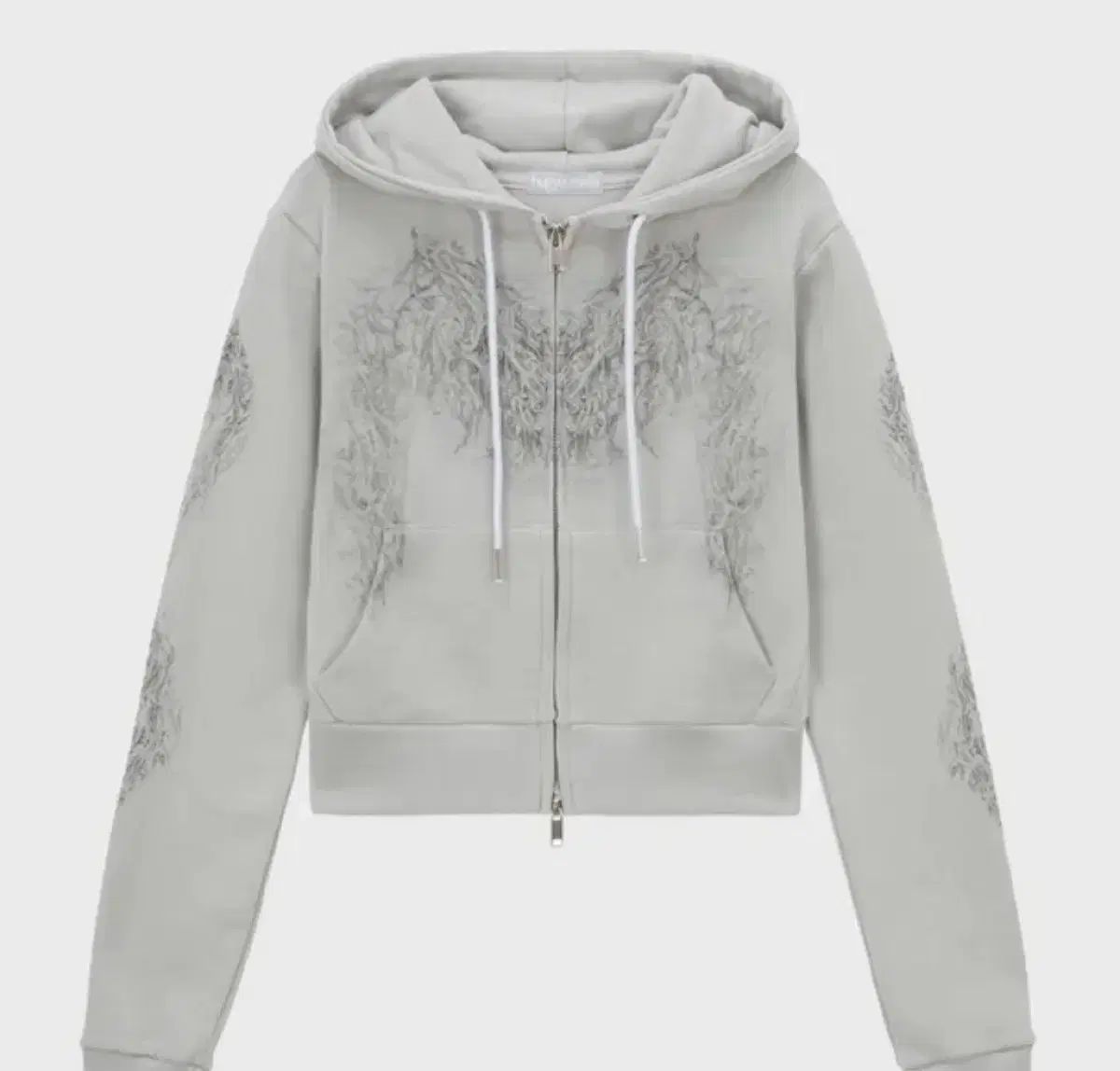 ハグユアースキン Skully cropped hoodie zip up グレー