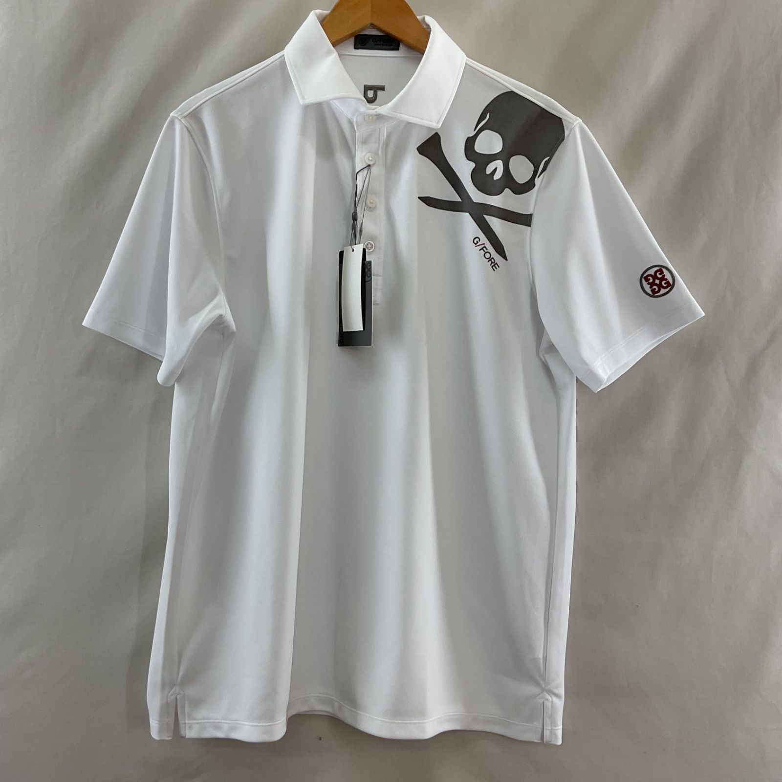 ジーフォア 半袖ポロシャツ 黒 スカル ロゴ刺しゅう メンズ ゴルフウェア G FORE size1002 072211002 K0206-005 211