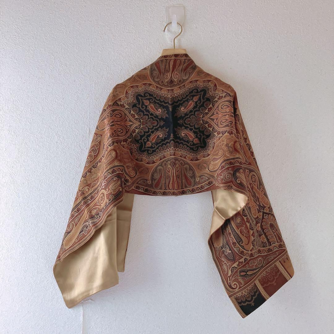  ETRO エトロ ペイズリー柄 リバーシブル ストール ラナウール シルク 茶 ブラウン系 秋冬コーデ ウールシルク シック リバーシブルストール ストール ショール 小物