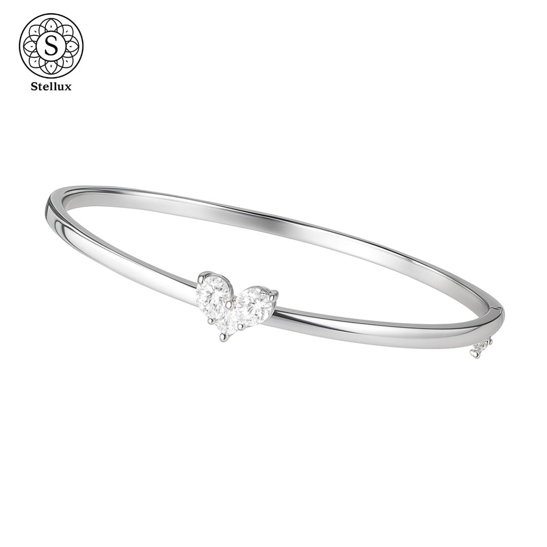 上品さの中に ひそむ色気 モアサナイト バングル ハート S 925 18 K ホワイトゴールド GRA鑑定書 VVS D ブレスレット レディース プレゼント ギフト 感 moissanite bracelet silver