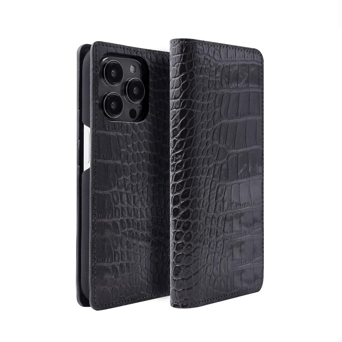 ABBI SIGNATURE iPhone 15 Pro Max 用 ケース 手帳型 本革 LIPARI イタリアンレザー ダイアリーケース MagSafe対応 クロコダイル 型押しレザー ハンドメイド 耐久性 レザーケース V字式カードポケット