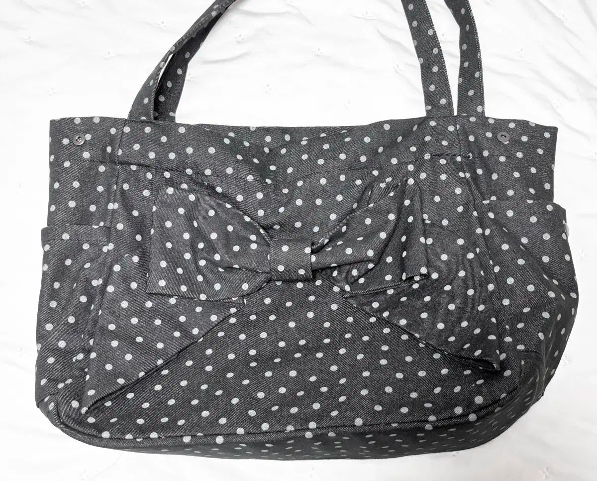 ピンクルマルリボンバッグ ドットブラック