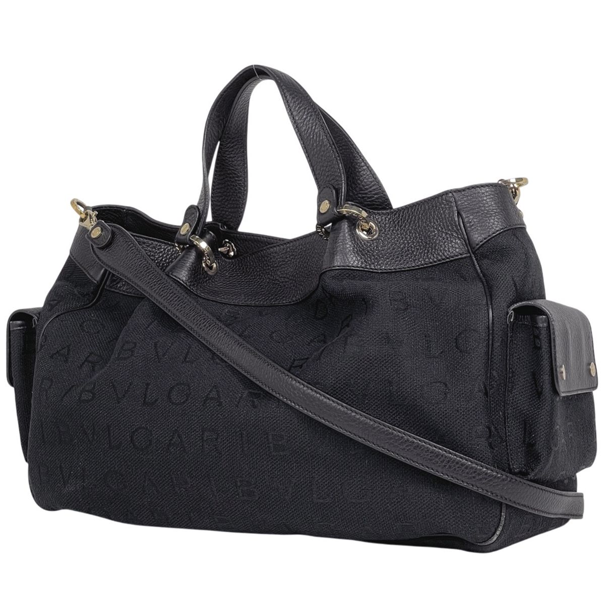 ブルガリ BVLGARI ロゴマニア トートバッグ ハンドバッグ キャンバス ブラック レディース