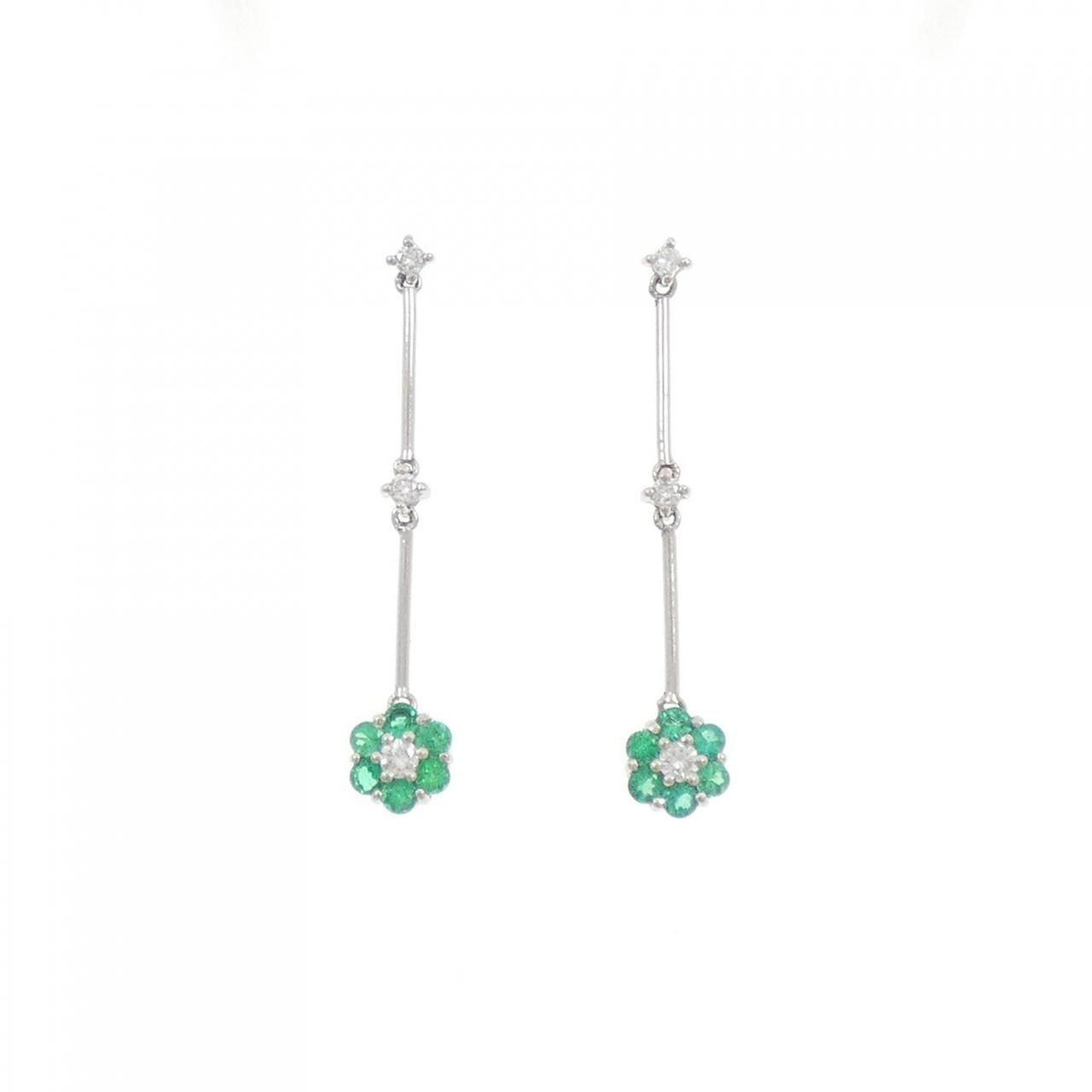 PT900 フラワー エメラルド ピアス 0.32CT