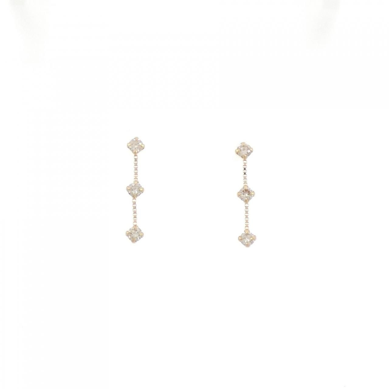 K18YG スリーストーン ダイヤモンド ピアス 0.2CT