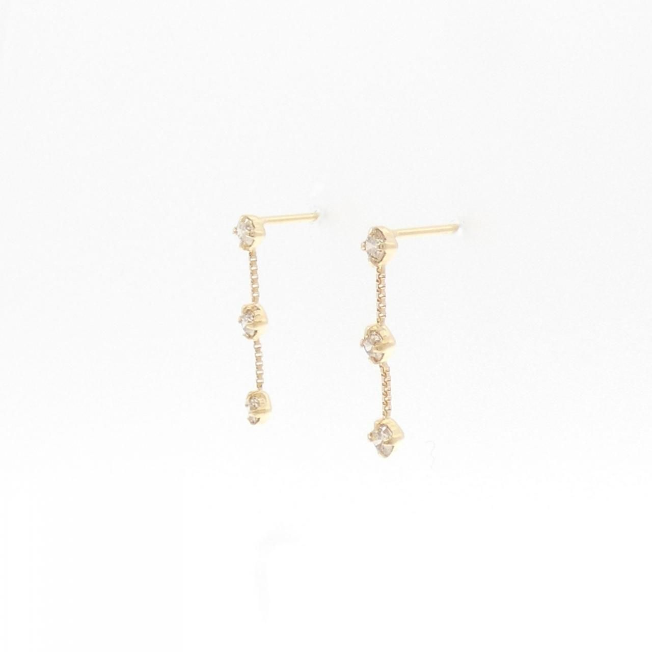 K 18 YG スリーストーン ダイヤモンド ピアス 0.2 CT