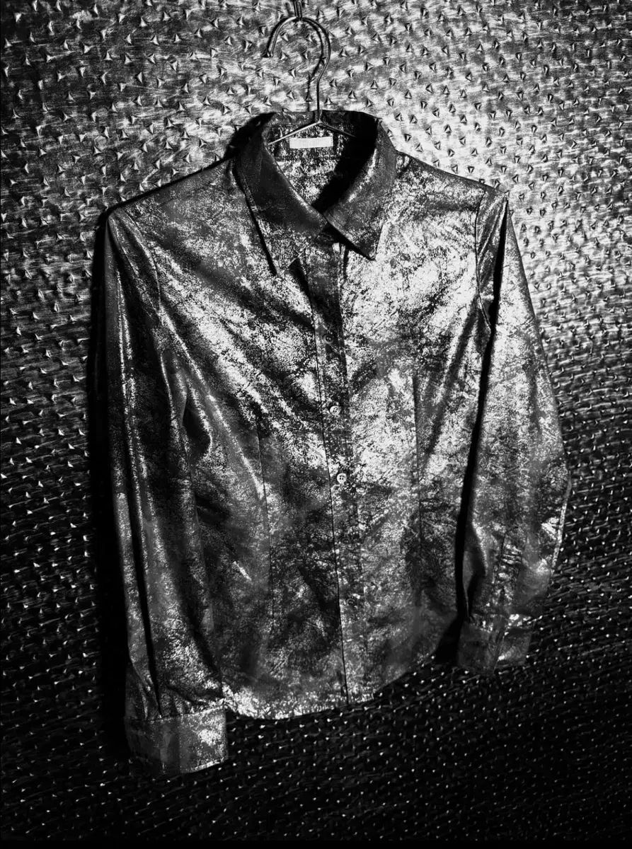 メタリック シルバーコーティング シャツ