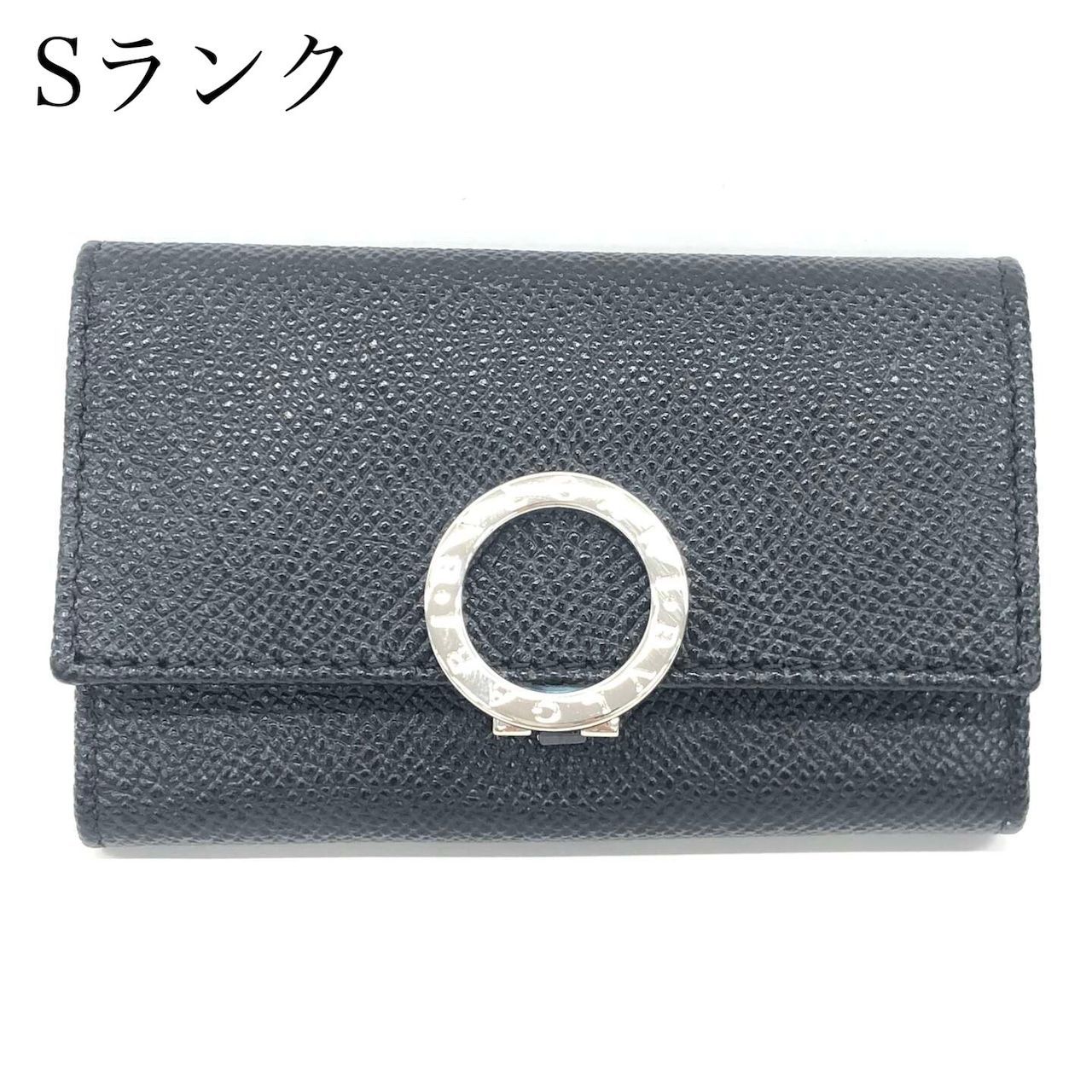 BVLGARI ブルガリ 30422 レザーブルガリマン シルバーロゴ金具 三つ折り 6連 キーケース ブラック き イタリア製 メンズ