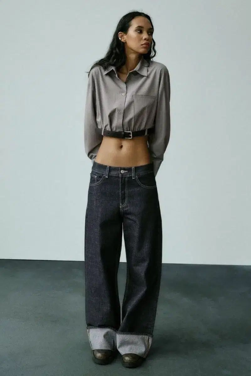 ザラ ZARA ベルト クロップド シャツ s