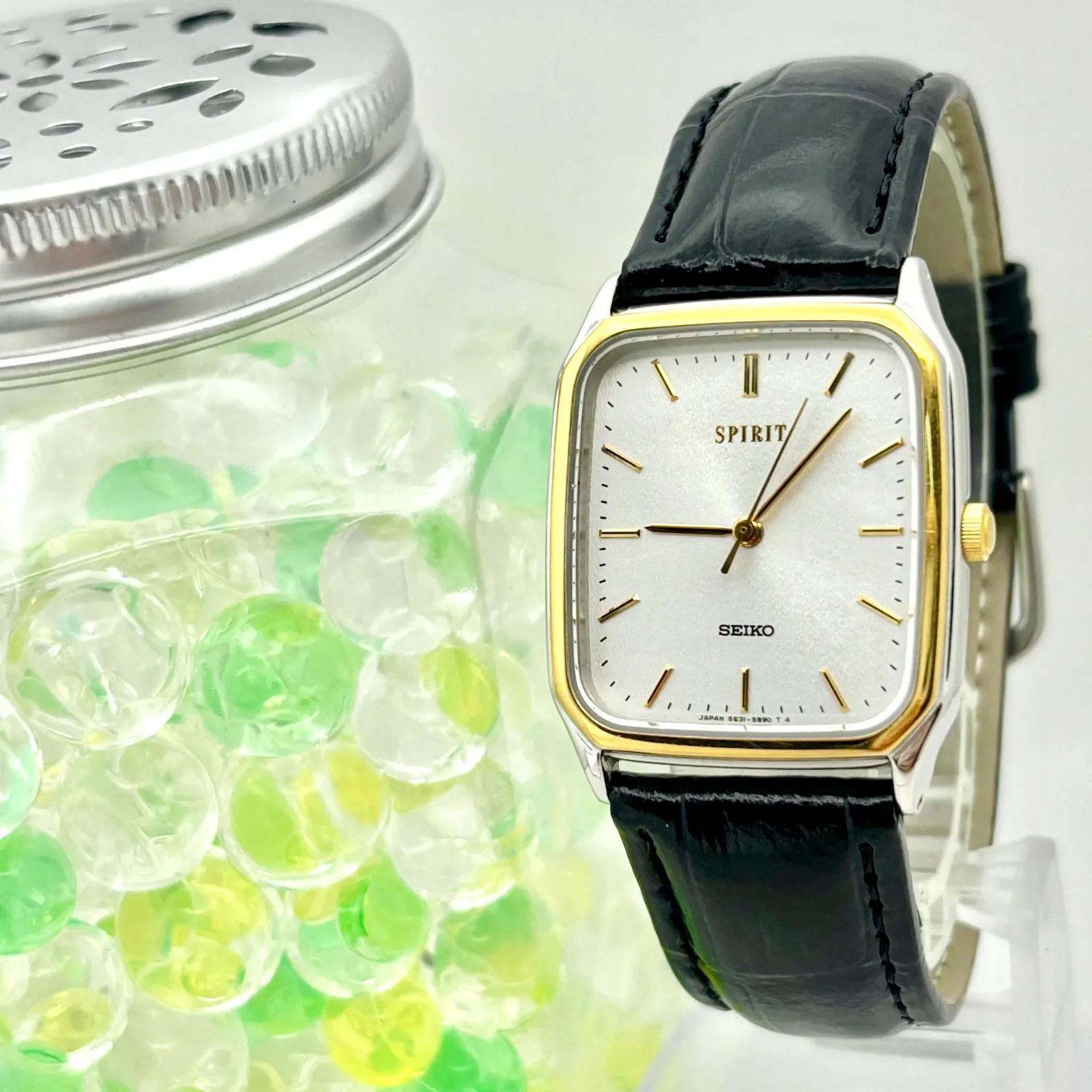 電池 SEIKO セイコー SPIRIT スピリット メンズ 腕時計 レクタンギュラー 5E31-5B50 9N0182 ベルト 刻印あり