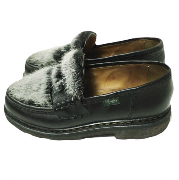 PARABOOT パラブーツ フランス製 REIMS MARCHE MINK FUR ランス ミンクファー 102985 UK5 23.5-24cm NOIR ブラック VISON リスレザー ローファー シューズ g21597