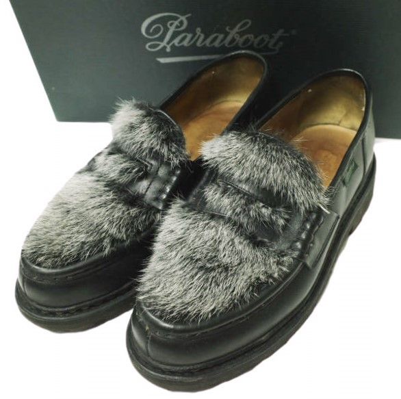 PARABOOT パラブーツ フランス製 REIMS MARCHE MINK FUR ランス ミンクファー 102985 UK5 23.5-24cm NOIR ブラック VISON リスレザー ローファー シューズ g21597
