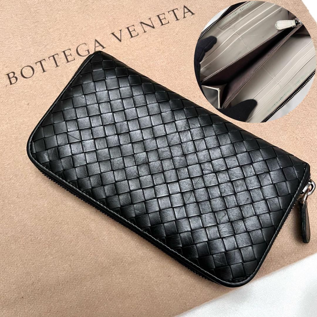 ボッテガヴェネタ 長財布 ラウンドジップ ブラック×ホワイト バイ