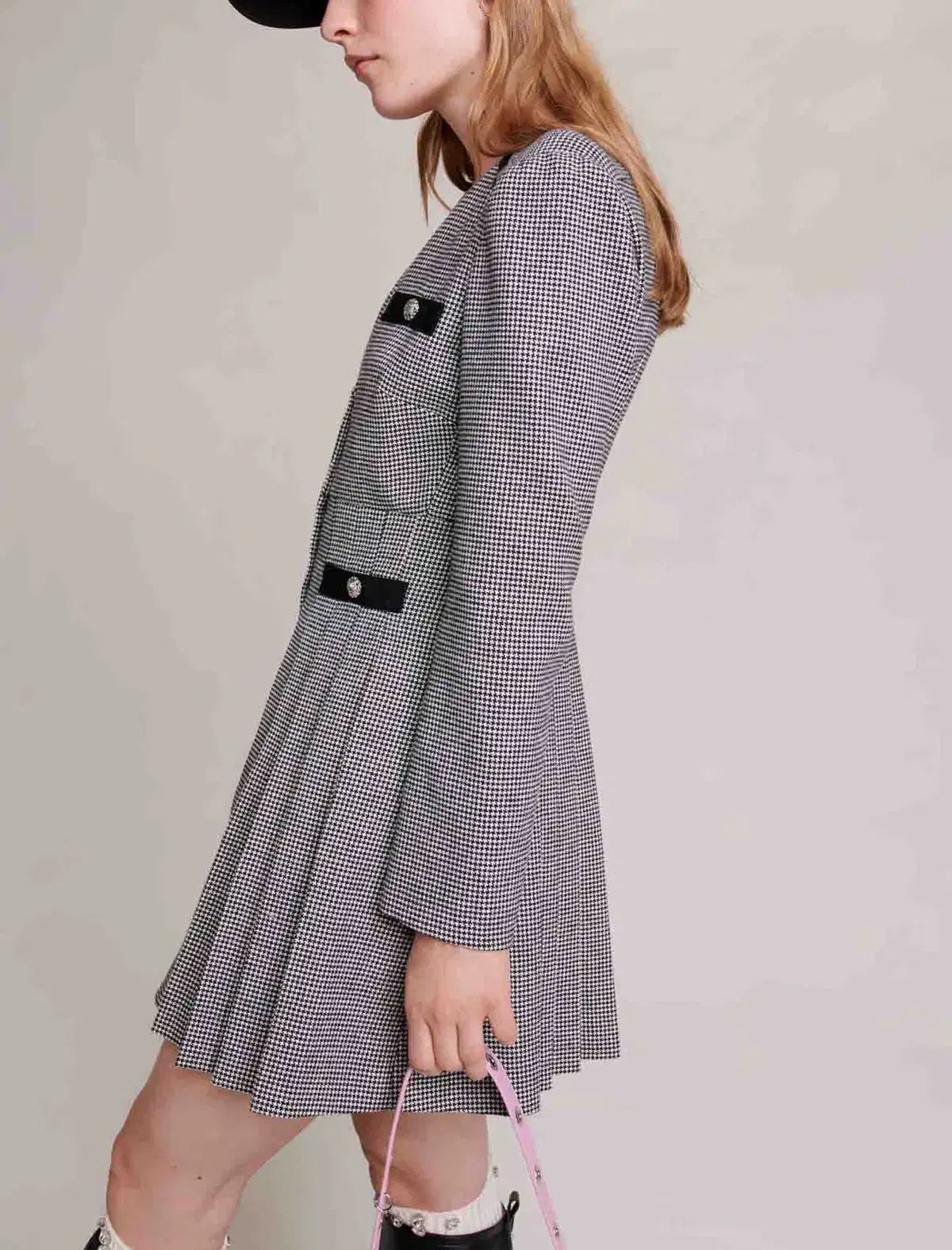マージュ ハウンドトゥース プリーツ ミニ ドレス