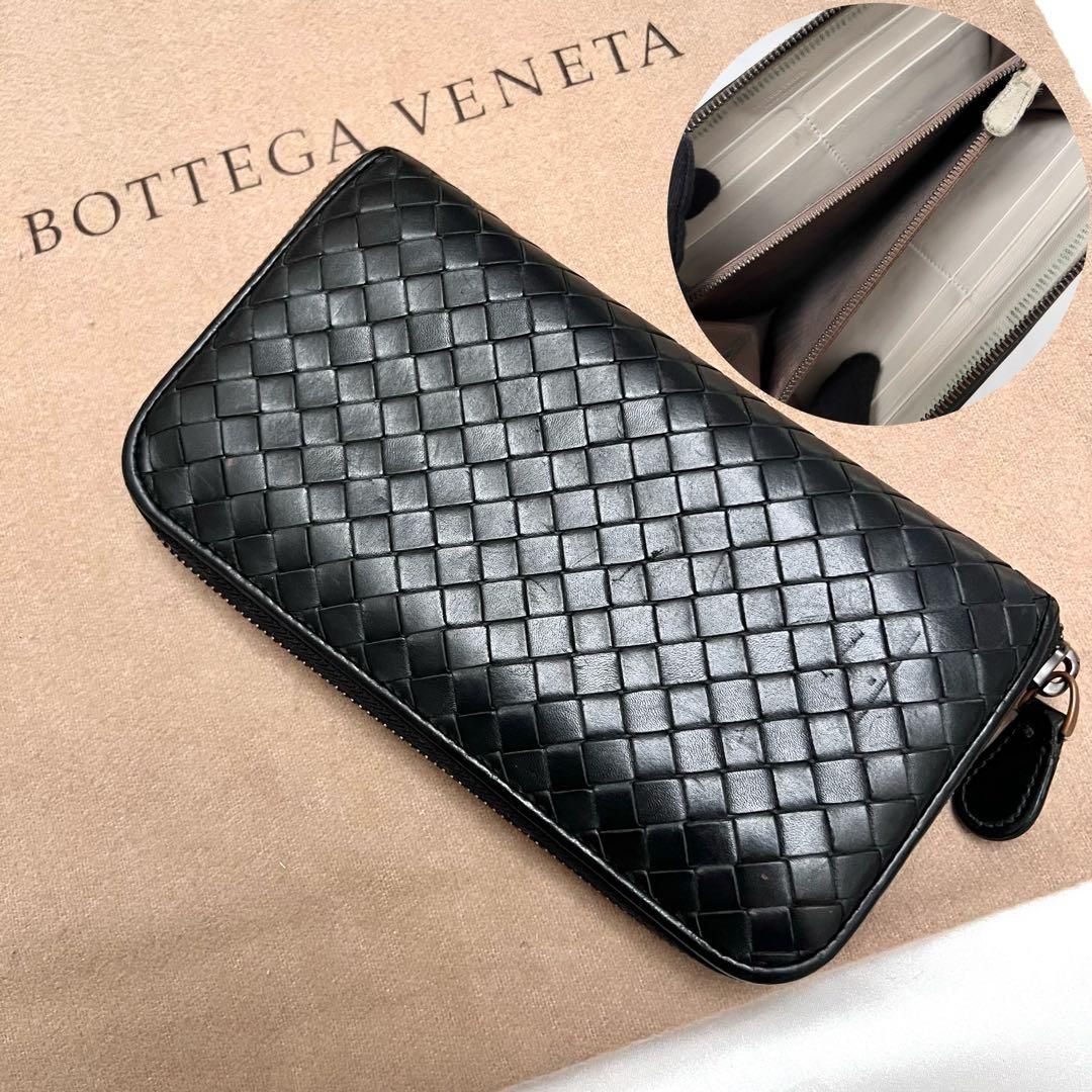 ボッテガヴェネタ 長財布 ラウンドジップ バイ ブラック×ホワイト