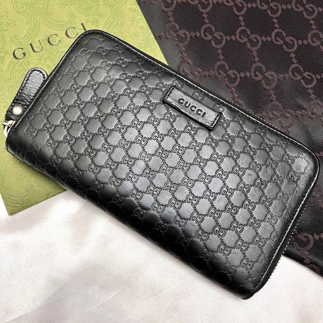 グッチ マイクログッチシマレザー 長財布 ブラック 449391