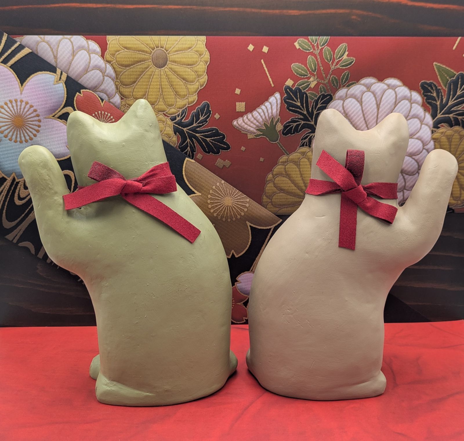  縁起物 招き猫 花招き猫 大小 桜 右手上げ 大小 ぼたん 左手上げ 4種セット セトクラフト 開運 招福 千客万来 商売繁盛 花飾り 置物 インテリア小物