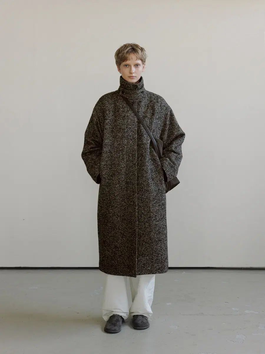 モイア ウール シングル コート ブラウン ミックス