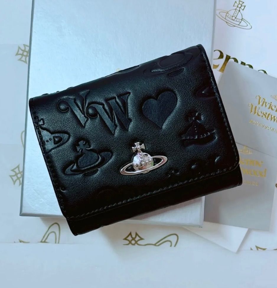 【ショッパー付き】Vivienne Westwood 三つ折財布ブラック　マット 最新作 ショッパー付】Vivienne Westwood 3つ折り財布 ブラック マット