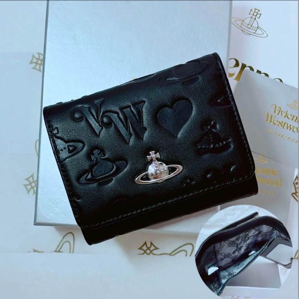 【ショッパー付き】Vivienne Westwood 三つ折財布ブラック　マット 新作‎登場🤍ショッパー付】Vivienne Westwood 3つ折り財布 ブラック