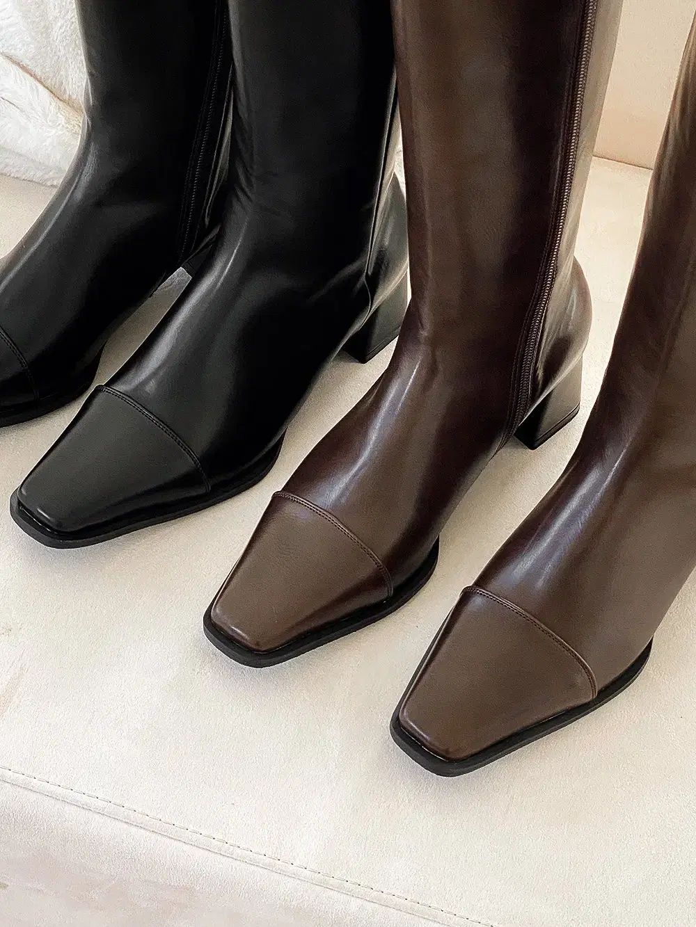 スクエアトゥ デイリー ベーシック 基本 ロング ブーツ ヒール5 cm サイズ225-250