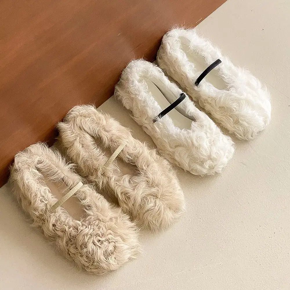 リアルシープスキン ボア ファー スリッパ 冬 フラット 靴 ヒール1 cm サイズ225-250