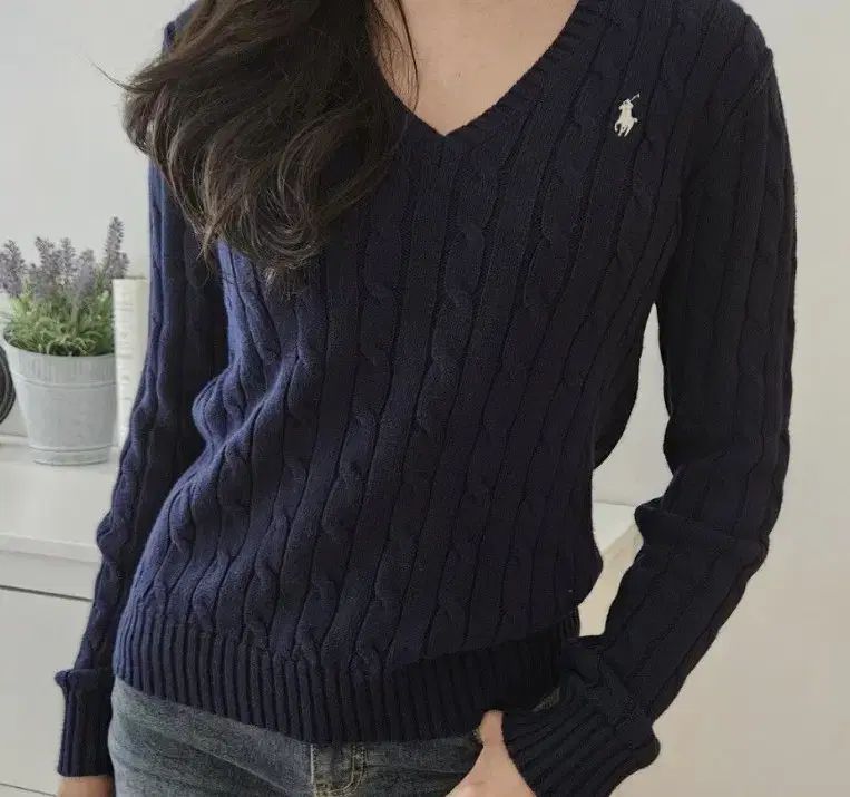 ポロラルフローレン レディース Vネック ケーブル コットン ニット