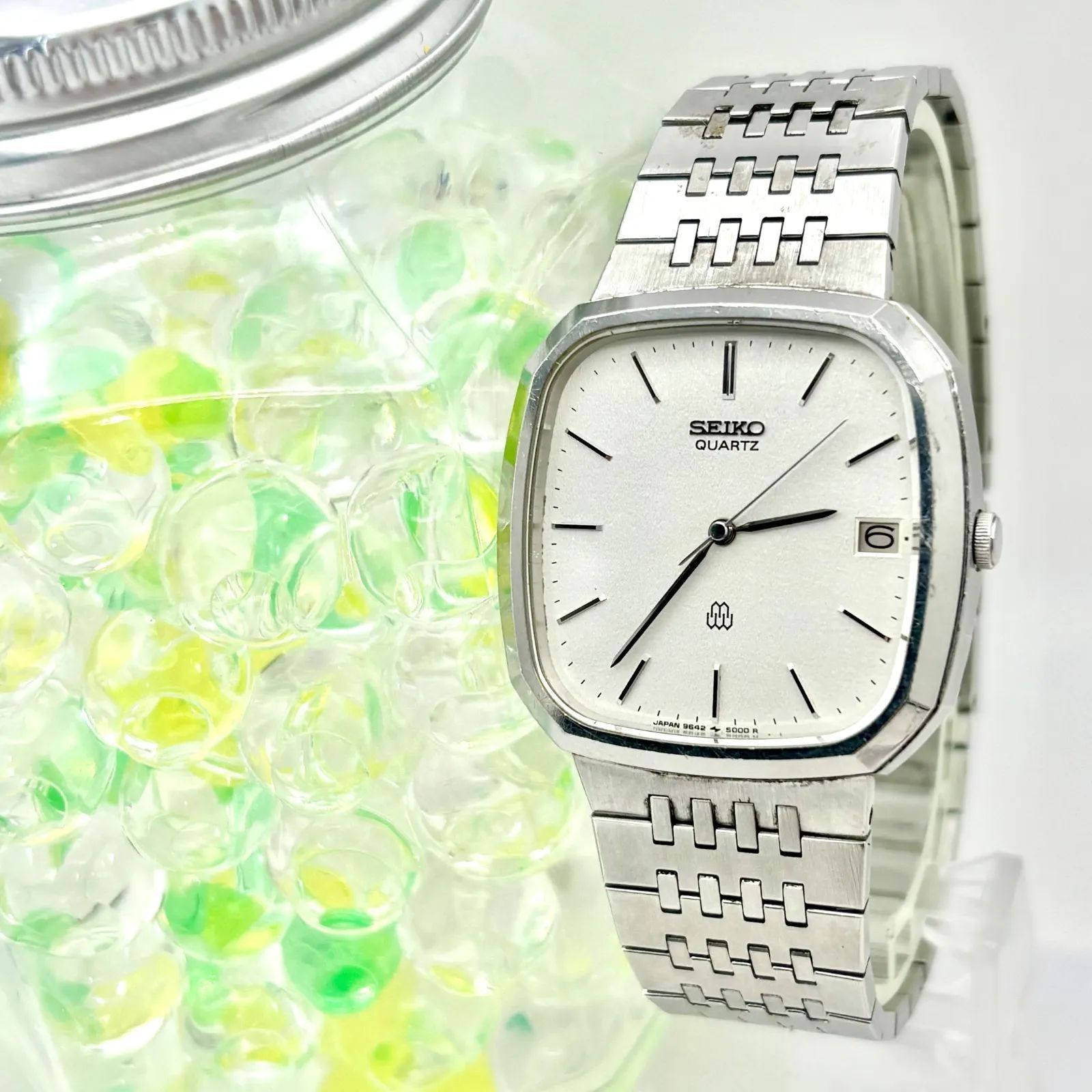 電池 SEIKO セイコー メンズ 腕時計 シルバー デイト オクタゴン 9642-5000 091132 純正ベルト