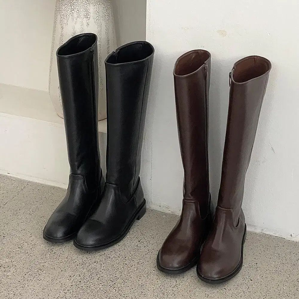 ベーシック 後ろジッパー シンプル ラウンドトゥ ロングブーツ サイズ225-250