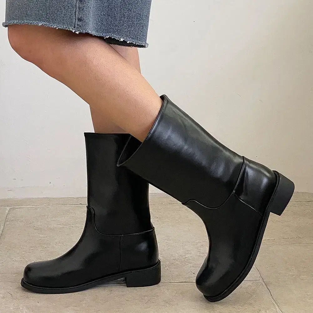  丸ごと幅広シンプルベーシックラウンドウォーカーブーツ ミドル ヒール3.5 cm 225-250 その他 ブーツ