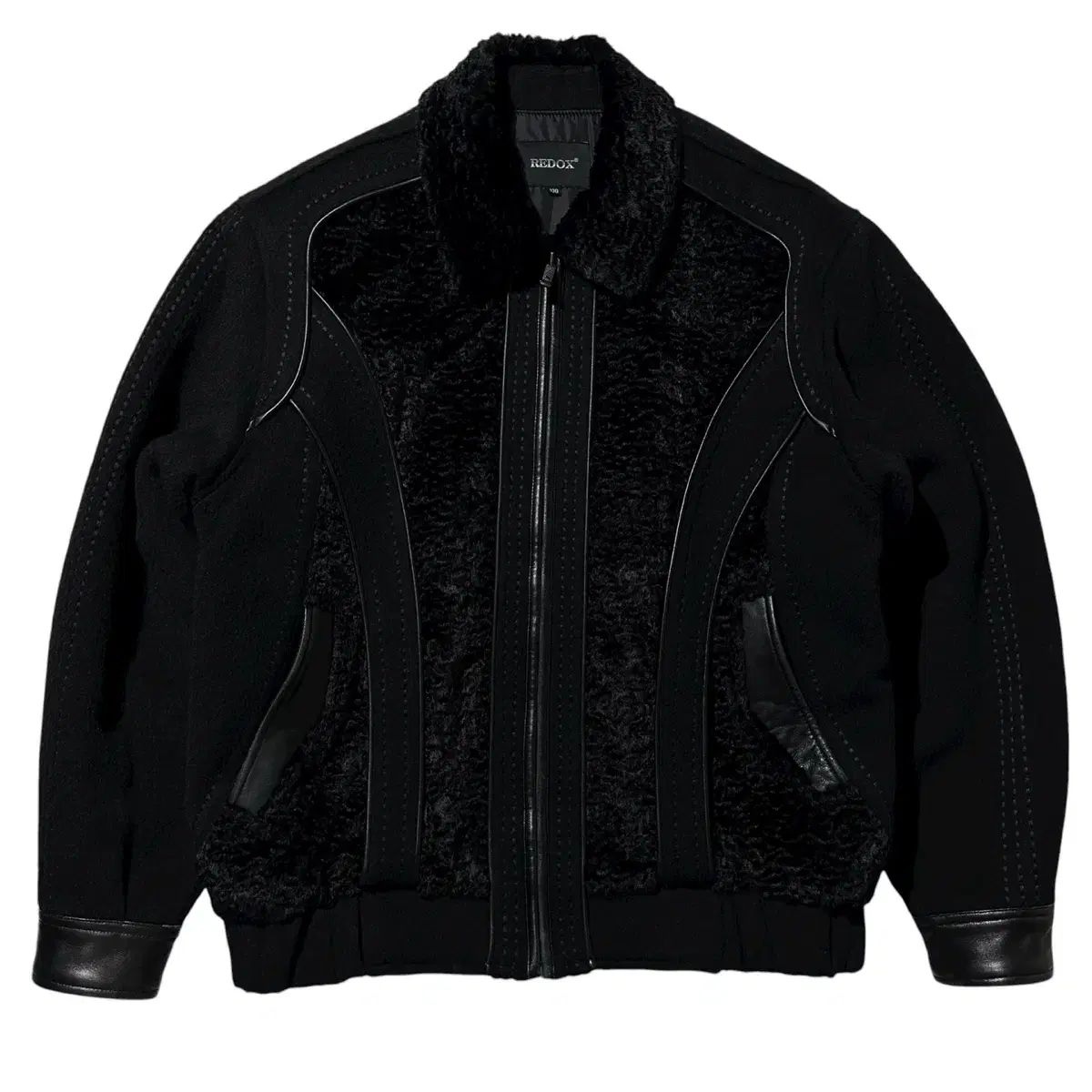 L-XL REDOX レッド옥스 ウール ラムスキン ブルゾン ジャケット ブラック