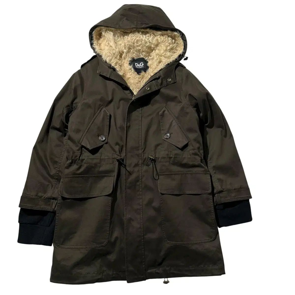 レディースM-L Dolce-Gabbana ドルチェ&ガッバーナ D-G シープスキン ライニング フード マウンテンパーカー ジャケット