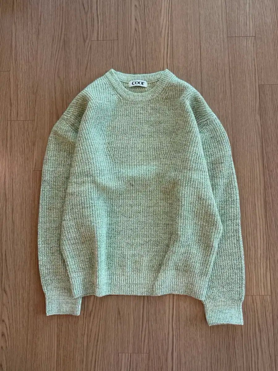 クアー カシミア ポップ ツイード クルーネック ニット ライムグリーン M