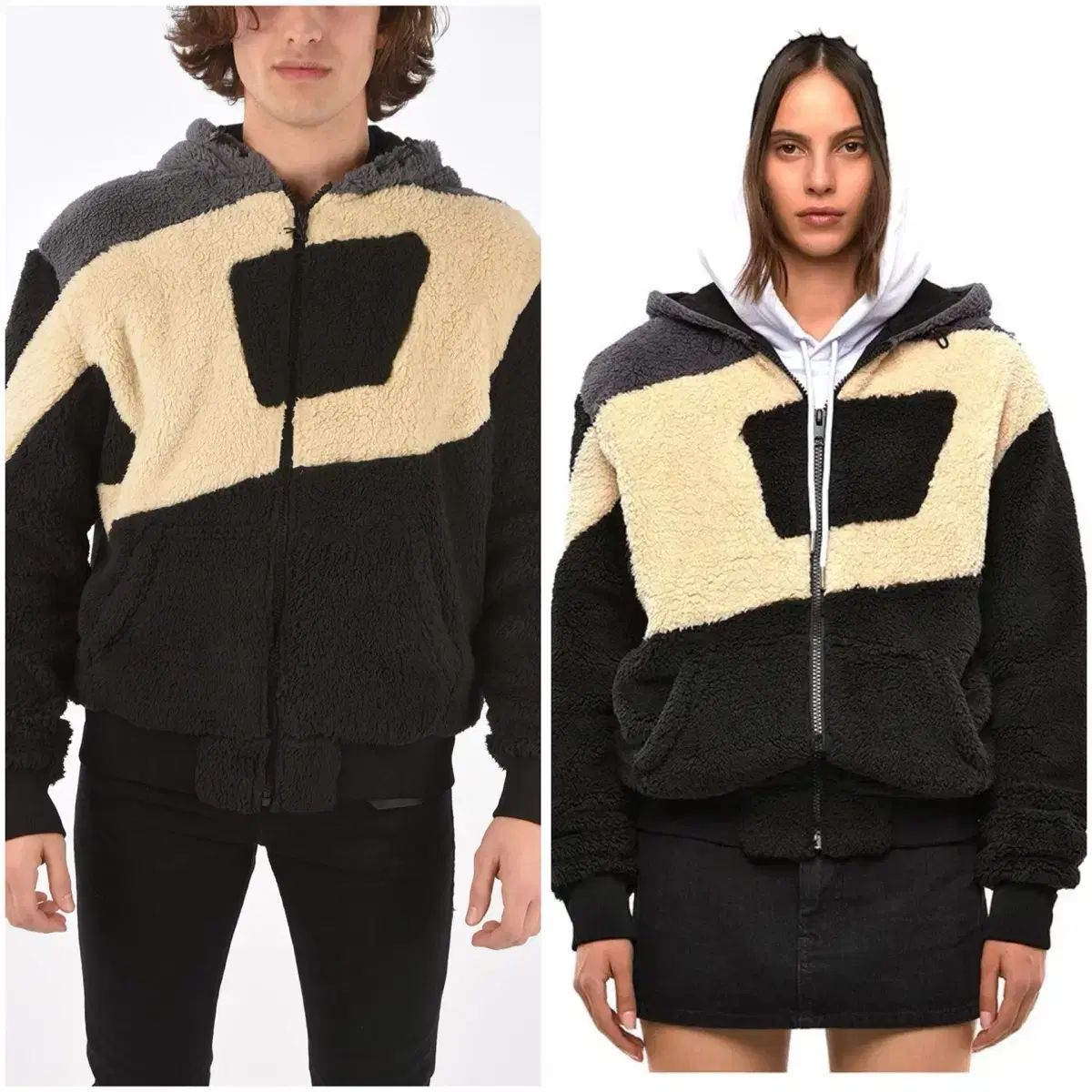 L-XL DIESEL ディーゼル Dロゴ フリース フード ジャケット