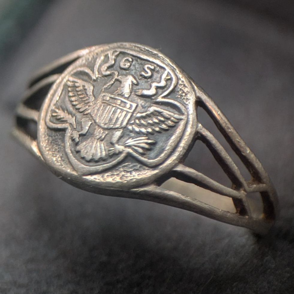 OB 製 ガールスカウト G.S. シルバーリング 12.5号 3.9 g アメリカ製 ヴィンテージ イーグル紋章