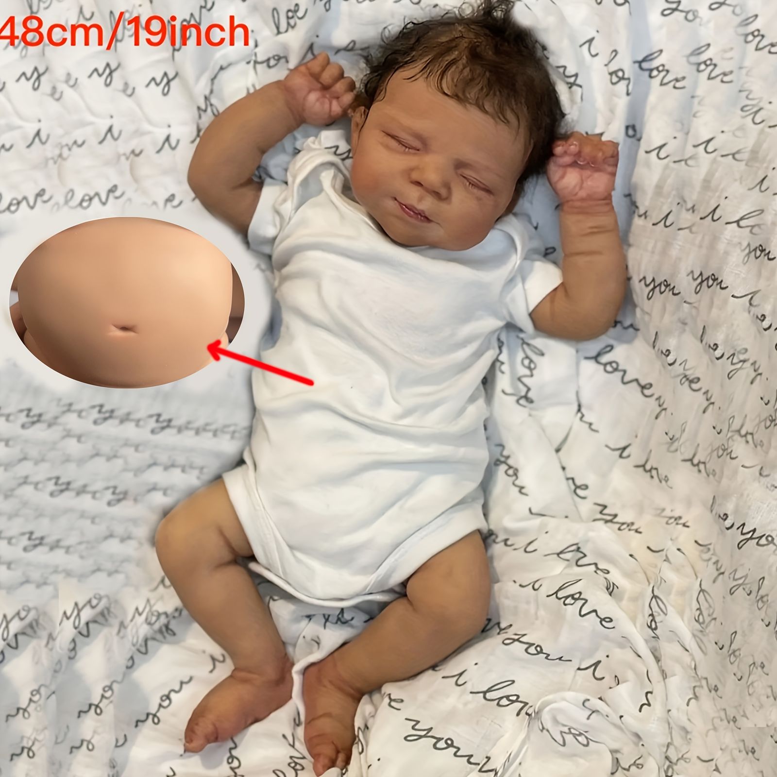 リアルなベビー人形 48 cm 19インチ リボーンベビードール フルビニール製 新生児 女の子 眠り顔 お風呂のおもちゃ 遊び相手 に