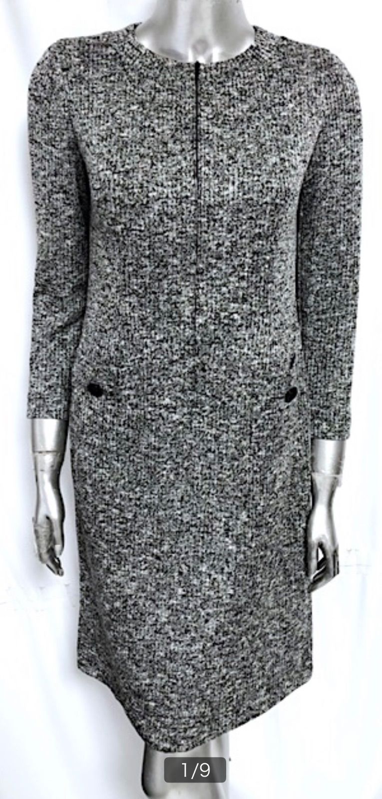 定価10万程 miss ashidaミスアシダ ニット 長袖 ノー ワンピース 9号 M 黒白 フォーマル 結婚式 入学式 卒業式 T40