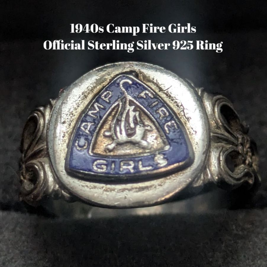 Camp Fire Girls リング STERLING刻印 青エナメル 9号～12号 調整可 3.8g ヴィンテージ アメリカ製