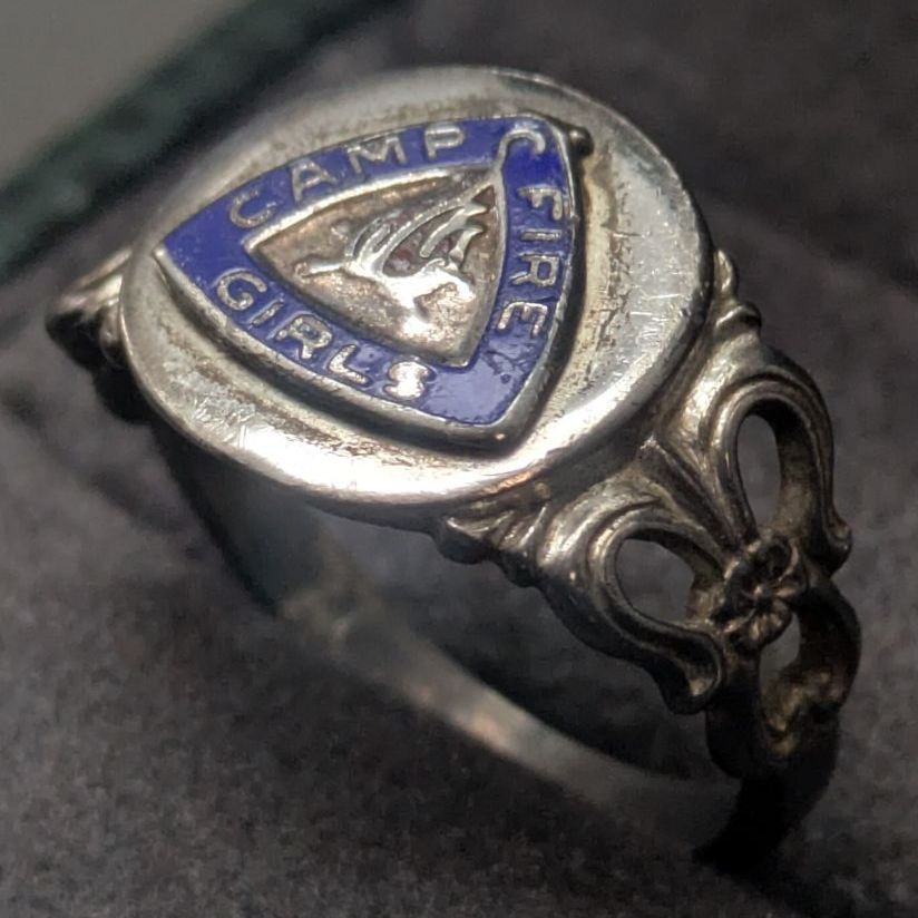 Camp Fire Girls リング 刻印 青エナメル 9号～12号 調整可 3 8 g ヴィンテージ アメリカ製