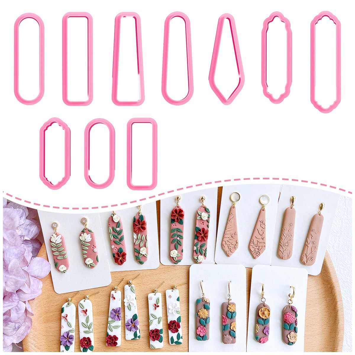 Keoker ロングダングル形状ポリマークレイカッター、ロング長方形クレイイヤリングカッター、ベーシッククレイカッター(全10個) [すべて10個。]