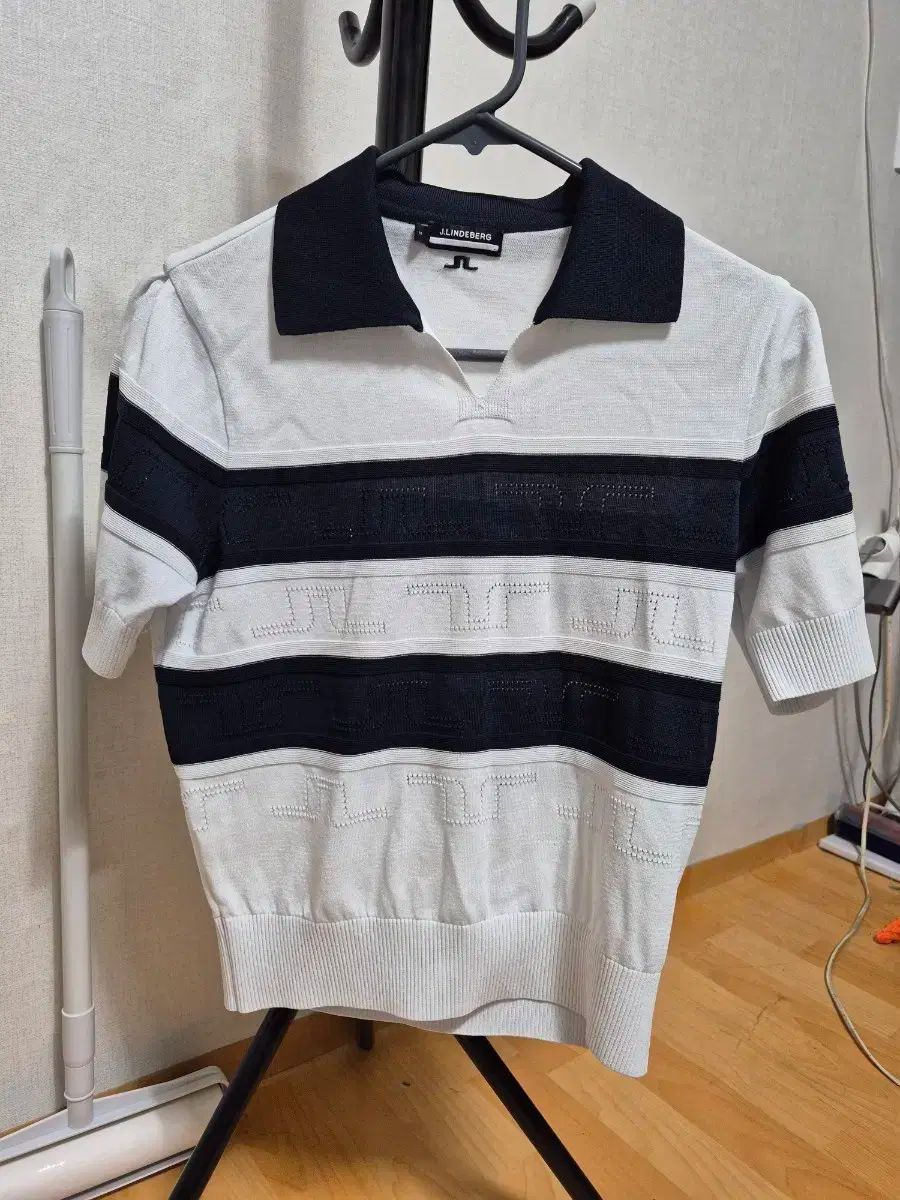 J.リンドバーグ 白 ネイビー 半袖 ニット S